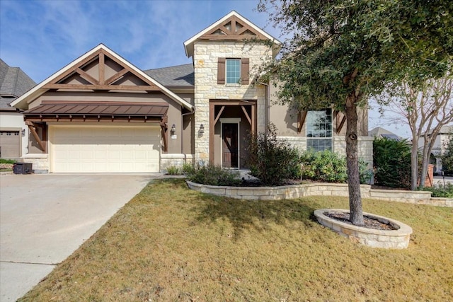 craftsman inspired home with a front yard