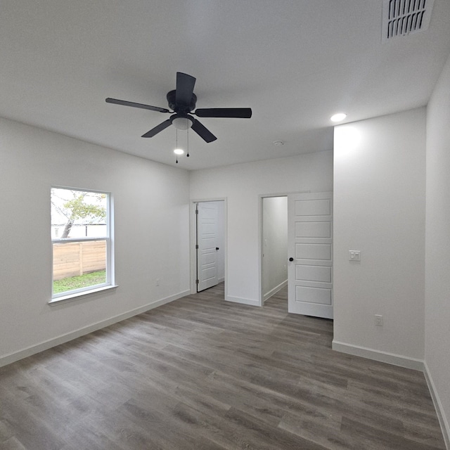 interior space featuring ceiling fan and hardwood / wood-style floors