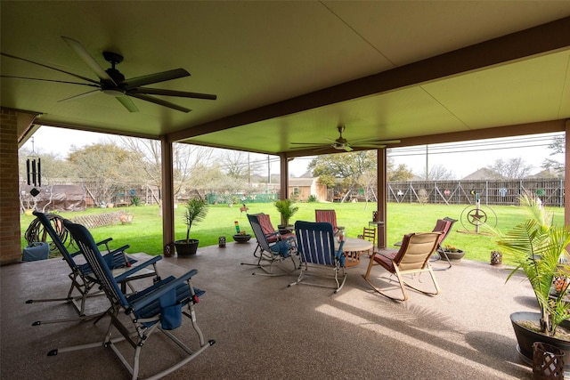 view of patio / terrace featuring ceiling fan