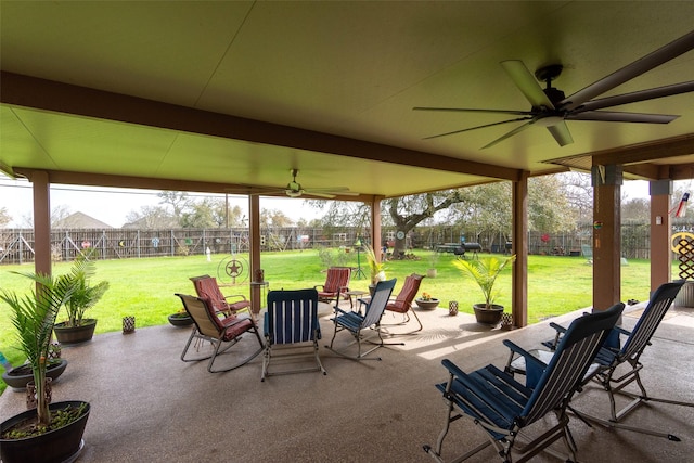 view of patio with ceiling fan