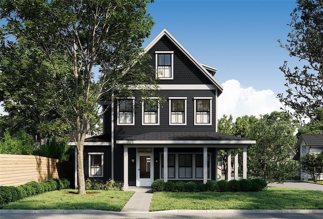 view of front of home featuring a front yard and covered porch