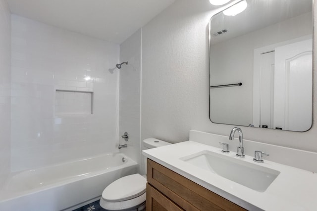 full bathroom featuring toilet, shower / washtub combination, and vanity