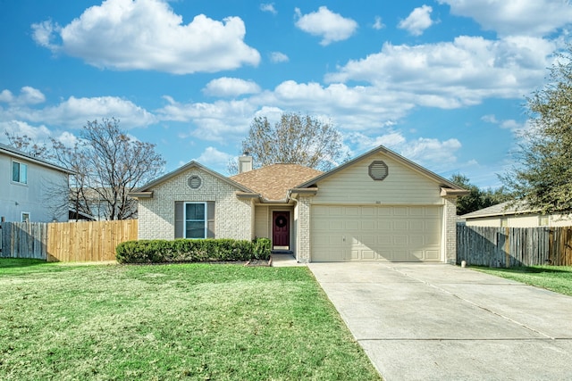 single story home with a garage and a front yard