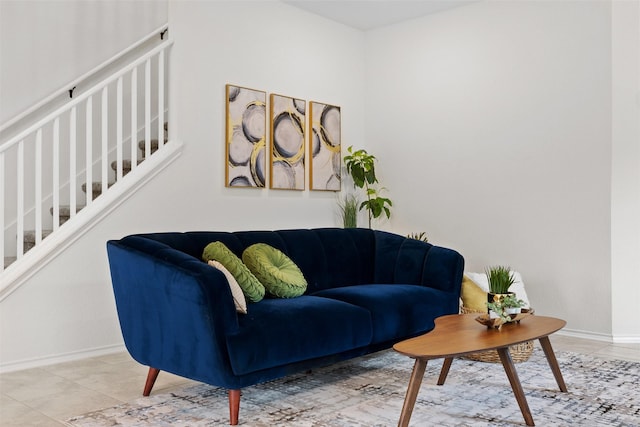 living room featuring tile patterned flooring