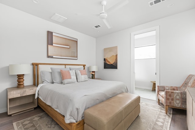 bedroom featuring ceiling fan and hardwood / wood-style floors