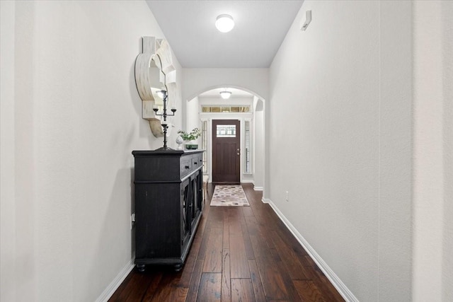 entryway with dark hardwood / wood-style flooring