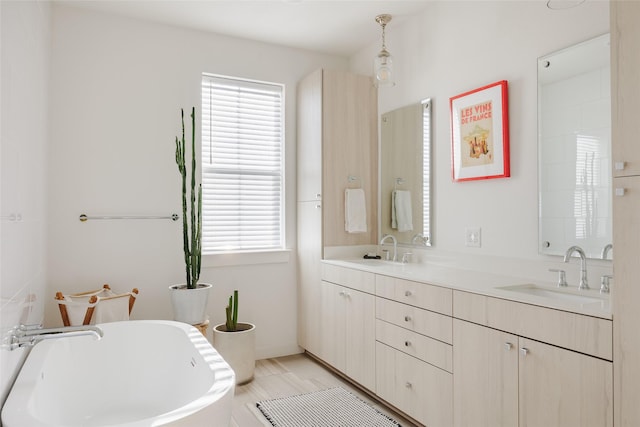 bathroom with vanity and a bathtub