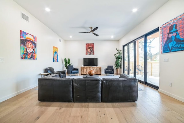 2316 Euclid Ave, Austin, TX 78704 - living room with ceiling fan, light wood-style flooring, and recessed lighting