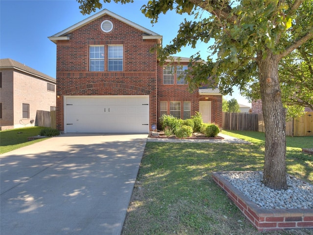 front facade featuring a garage and a front lawn