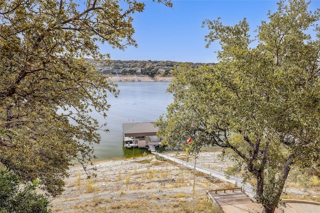 view of dock with a water view