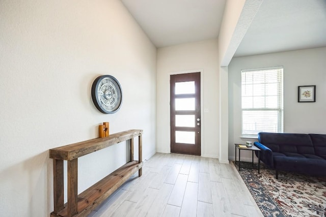 317 Barley Fork Ln, Hutto, TX 78634 - foyer with baseboards, a healthy amount of sunlight, and light wood finished floors