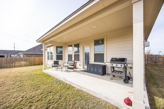 back of house with a patio area and a yard