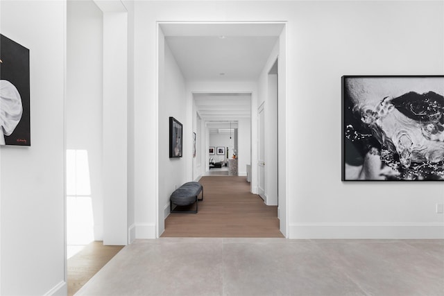 corridor featuring light hardwood / wood-style flooring