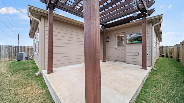 view of patio featuring a pergola and central air condition unit