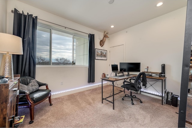 office area featuring carpet flooring