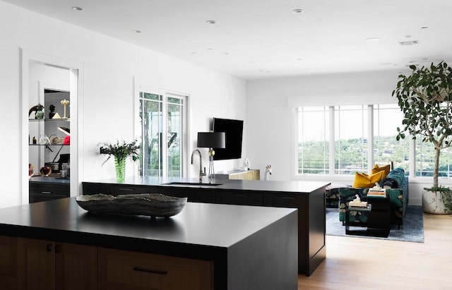 kitchen featuring a kitchen island, light hardwood / wood-style flooring, and sink