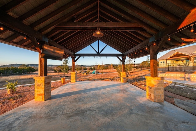 view of patio featuring a rural view and a gazebo