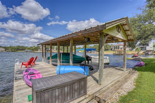 dock area with a water view