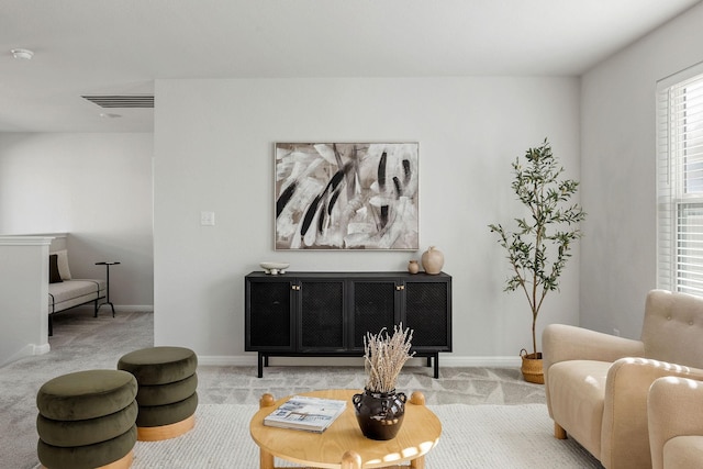 living room with light carpet