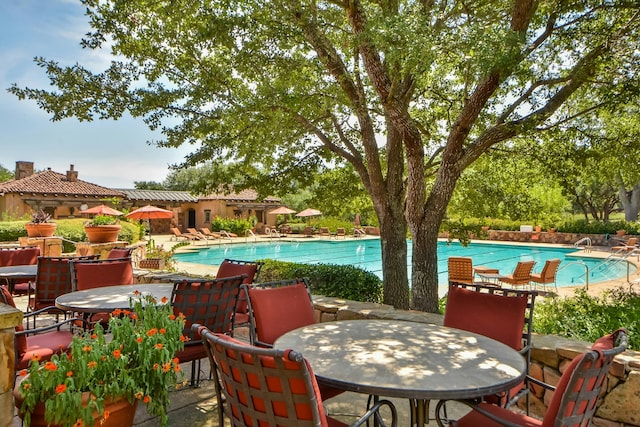 view of pool featuring a patio