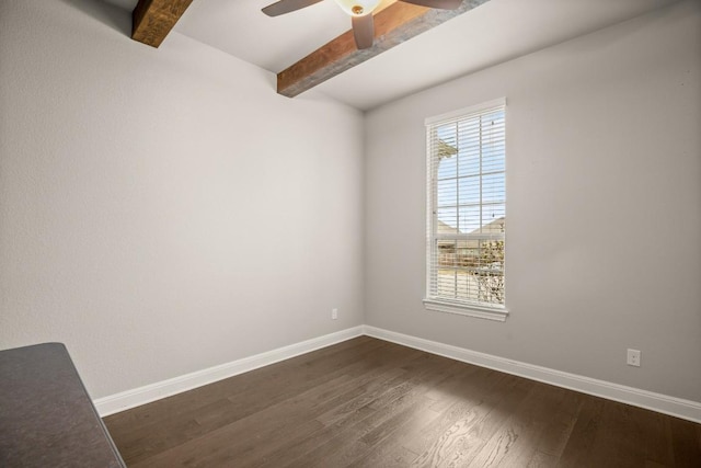 3816 Tango Ct, Leander, TX 78641 - empty room featuring beam ceiling, ceiling fan, and dark wood-style flooring