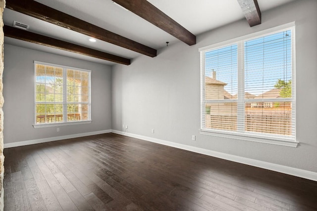 3816 Tango Ct, Leander, TX 78641 - spare room featuring healthy amount of natural light, beamed ceiling, and dark wood-type flooring