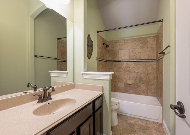 974 Clear Springs Holw, Buda, TX 78610 - bathroom featuring toilet, vanity, shower / bath combination, and tile patterned floors
