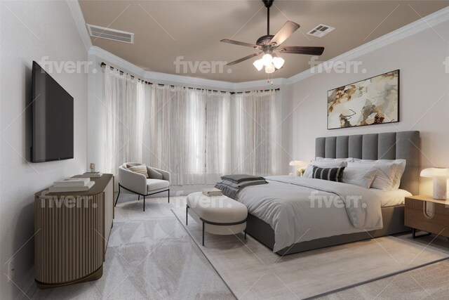 974 Clear Springs Holw, Buda, TX 78610 - bedroom featuring ornamental molding and a ceiling fan
