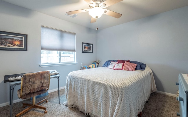 bedroom featuring carpet floors and ceiling fan