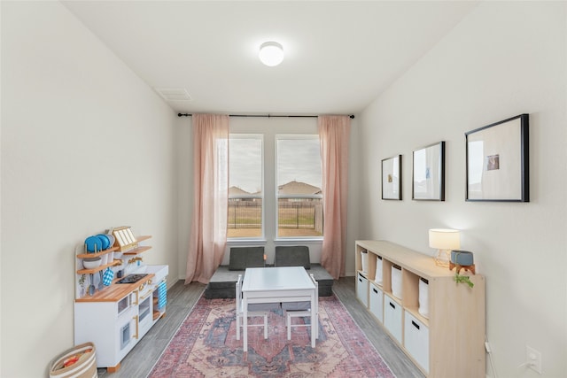 recreation room with hardwood / wood-style flooring