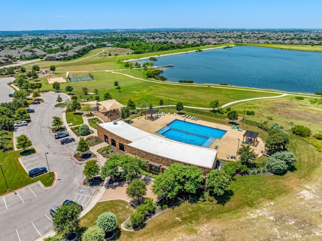 aerial view featuring a water view