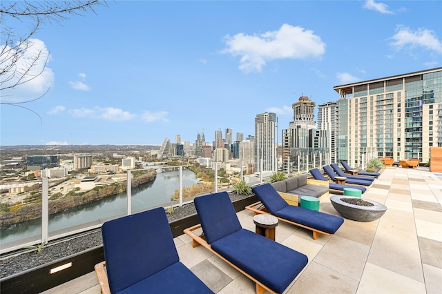 view of patio / terrace with a water view