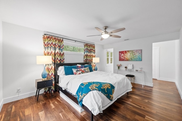 bedroom featuring ceiling fan and wood-type flooring