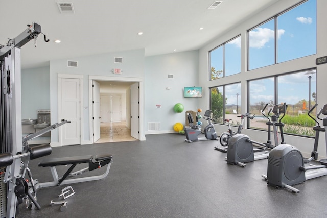 workout area with vaulted ceiling