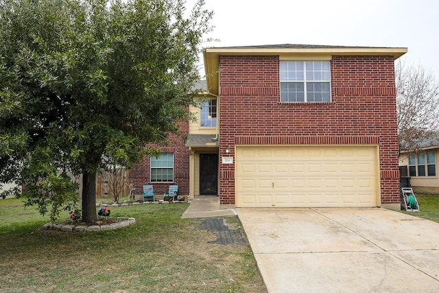 front of property featuring a front yard and a garage