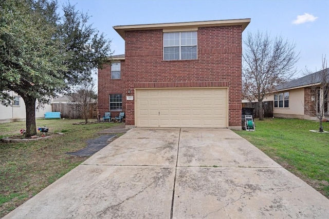 view of front of home with a garage and a front lawn