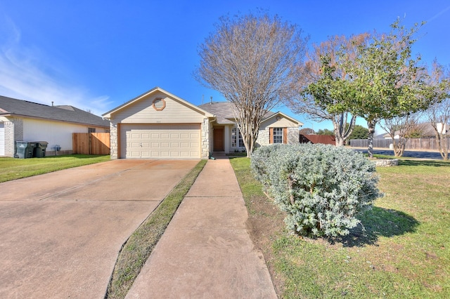 single story home with a front lawn and a garage