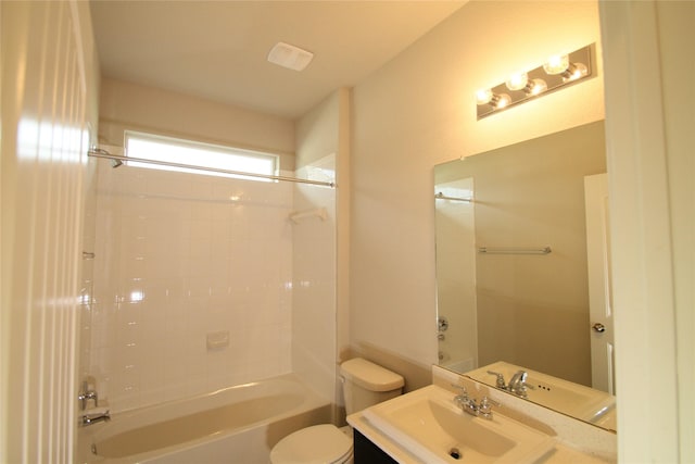 full bathroom featuring toilet, shower / tub combination, and vanity