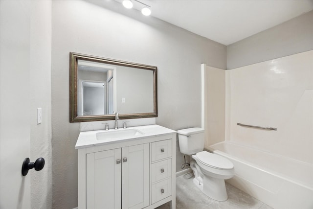 full bathroom with toilet, vanity, tile patterned floors, and shower / tub combination