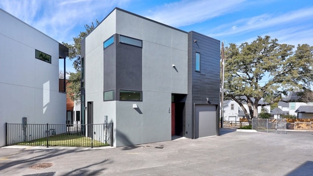 exterior space with a garage