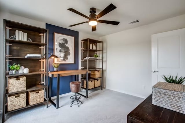 office area featuring ceiling fan