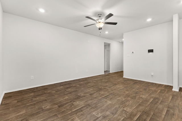228 Rough Hollow Cv, San Marcos, TX 78666 - empty room with a ceiling fan, dark wood-style flooring, and recessed lighting
