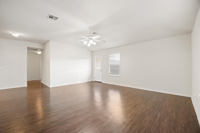 spare room featuring ceiling fan and dark hardwood / wood-style floors