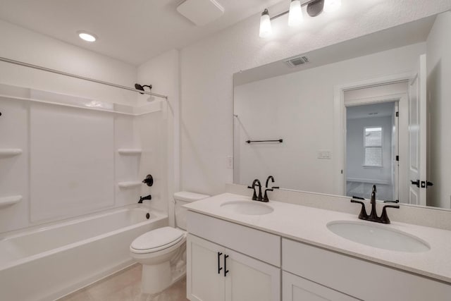 16904 Astral Ln, Manor, TX 78653 - bathroom featuring double vanity, bathing tub / shower combination, and tile patterned floors