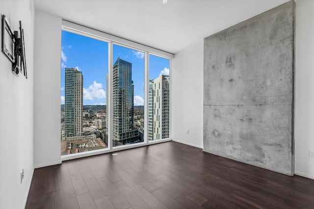 empty room featuring dark hardwood / wood-style flooring and expansive windows