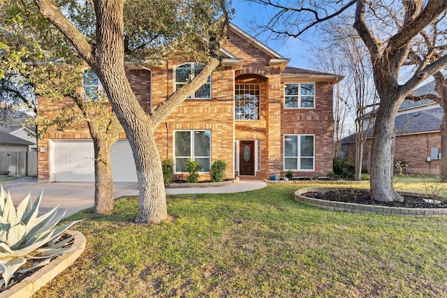 view of front facade featuring a front lawn and a garage