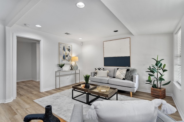 living room featuring light wood-type flooring