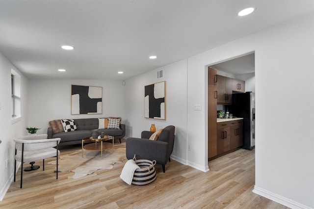 living room with light hardwood / wood-style flooring