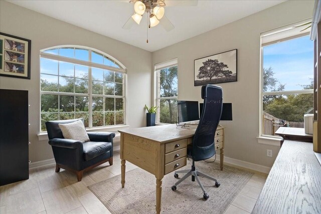 office area featuring ceiling fan