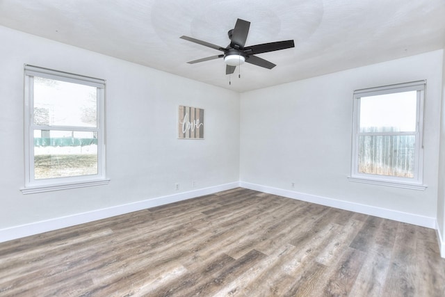 spare room with wood-type flooring and ceiling fan